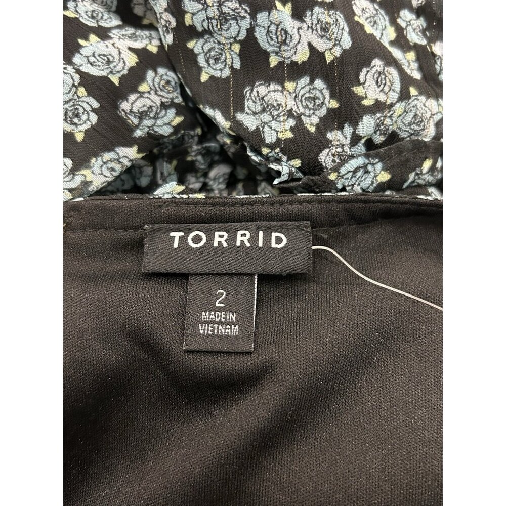 Torrid 2X Mini Lurex Chiffon Tiered Dress Floral Green Long Sleeve Pockets NWT - Picture 3 of 16